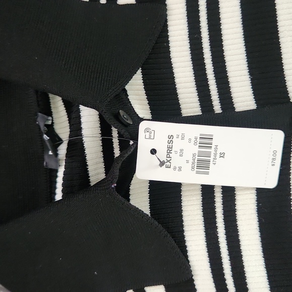 Express Black and White Soft Silky Striped Fitted Polo - Picture 4 of 4